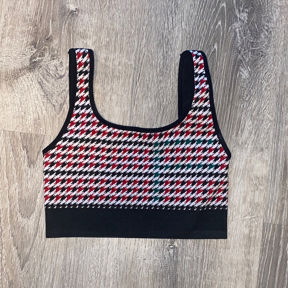 Fabletics Black and Red Houndstooth Bra